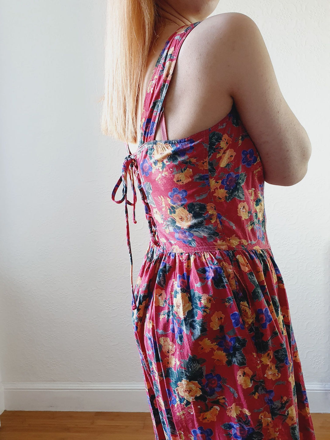 Vintage 80s Red Floral Playsuit - M