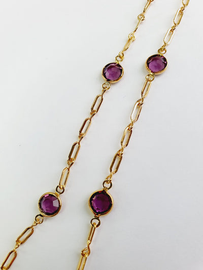 Vintage Gold Plated Chain Necklace with Purple Stones