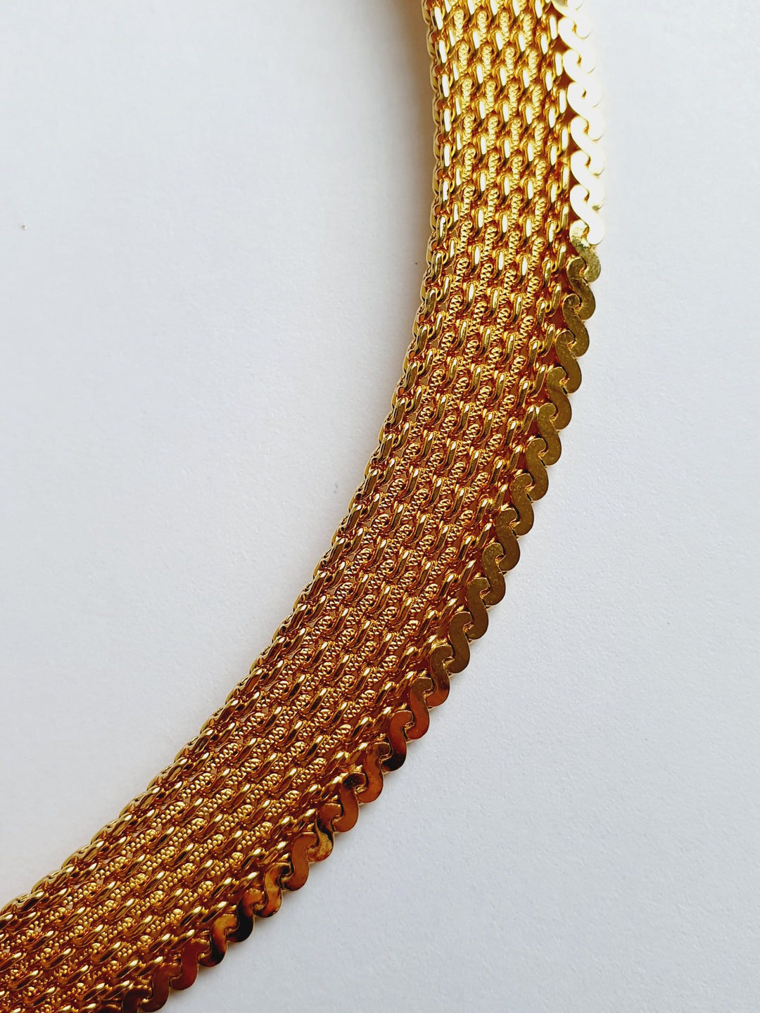 Vintage Gold Plated Flat Mesh Chain Necklace