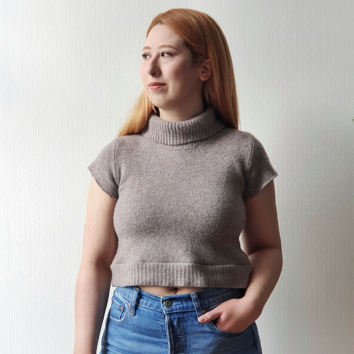 Reworked Taupe Cropped Turtneck  - XS/S