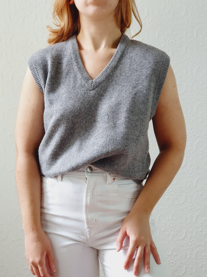 Vintage Grey Wool V-Neck Vest - M