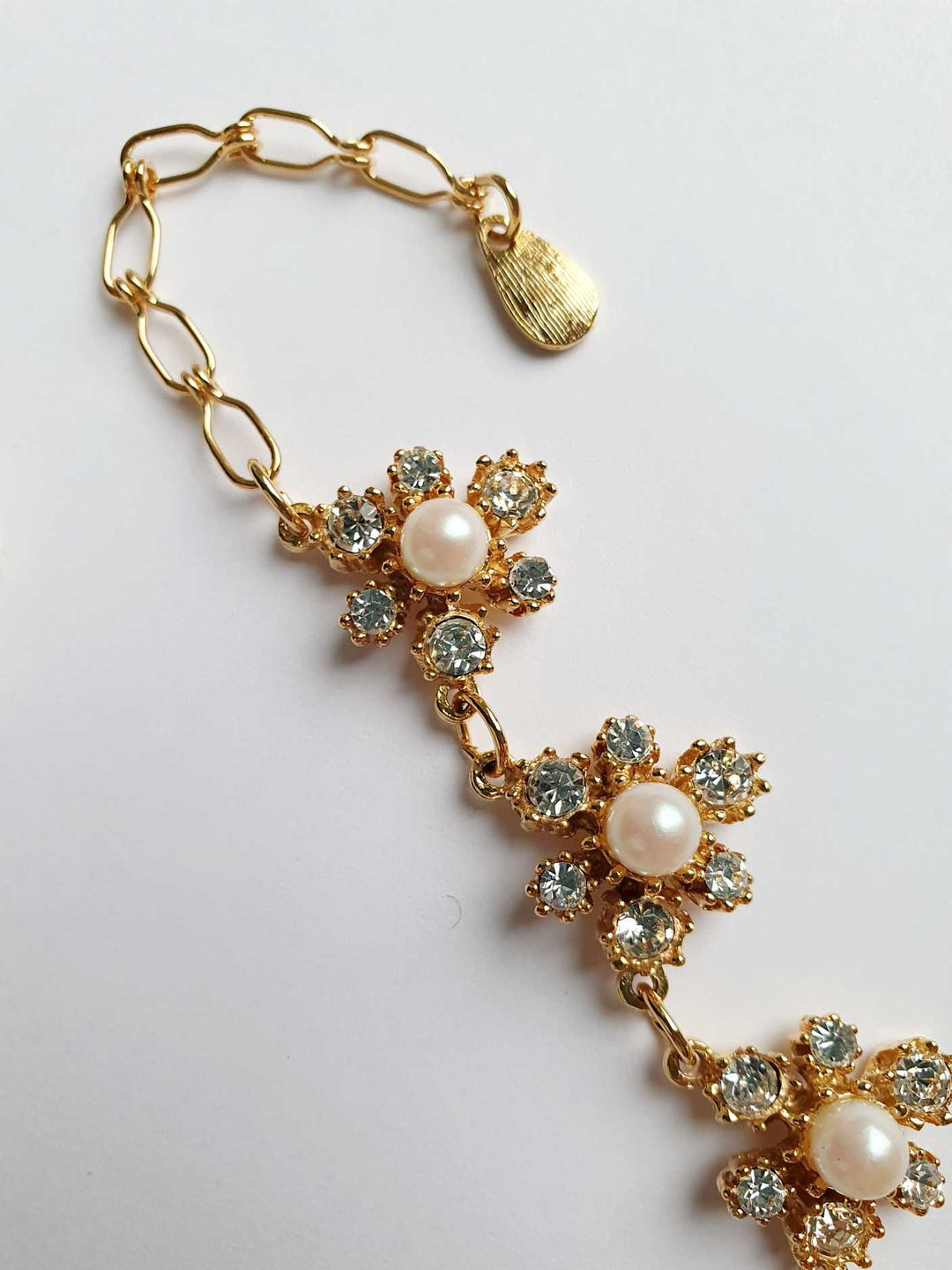 Vintage Gold Plated Statement Pearls & Crystals Necklace