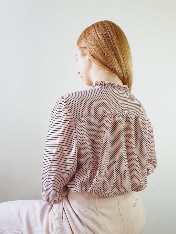 Pink & Black Striped Prairie Blouse - XL