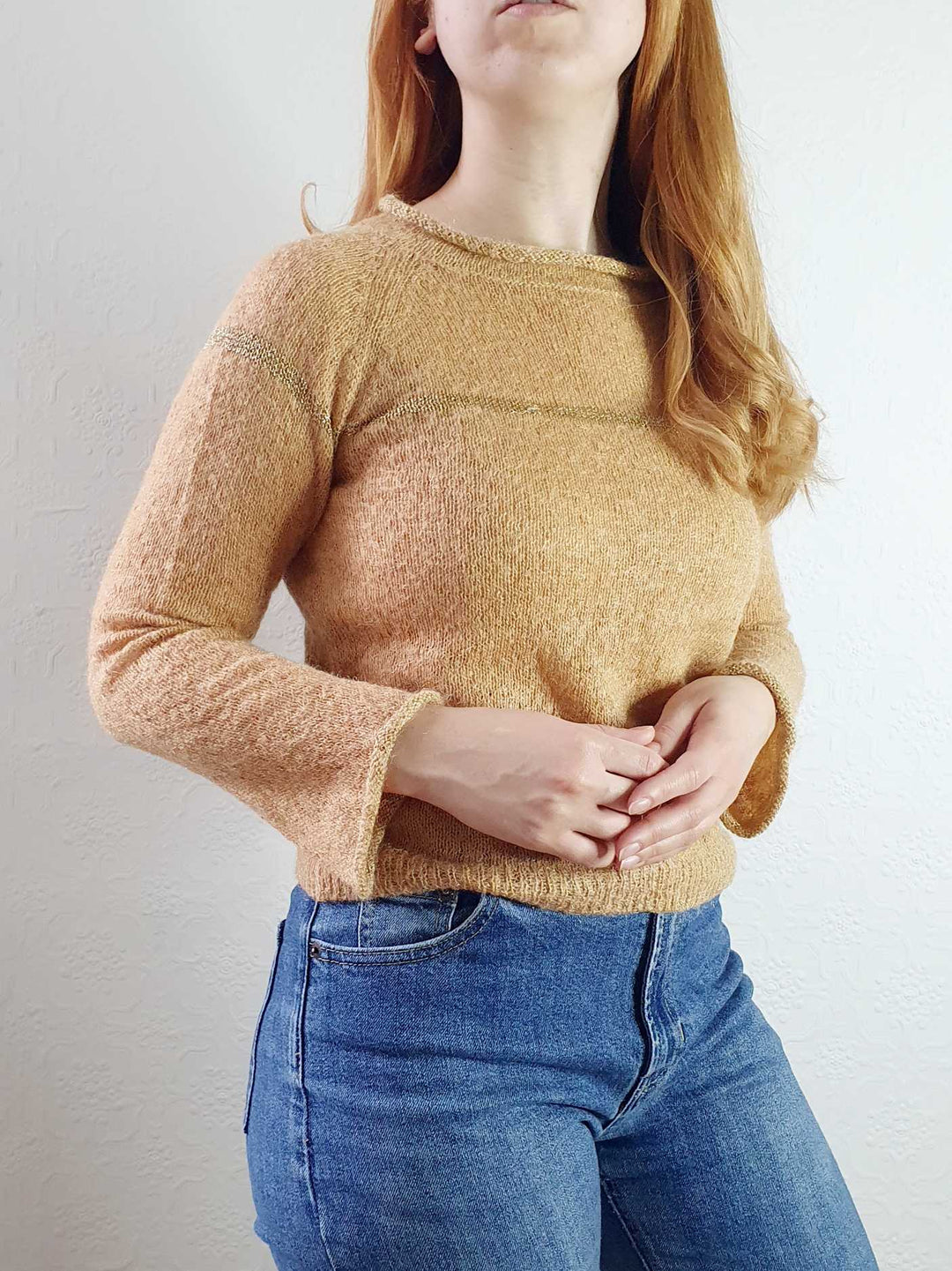 Vintage Tan Fine Knit Jumper - XS/S