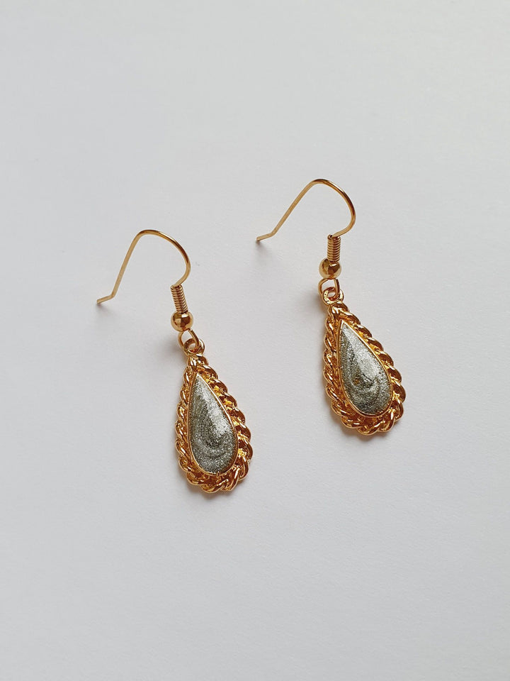 Vintage Gold Plated Grey Enamel Drop Earrings