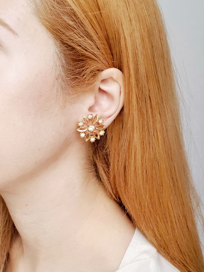 Vintage Gold Plated Flower Stud Earrings