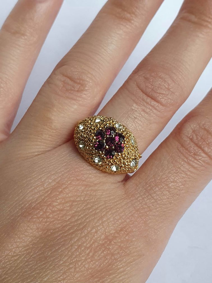 Vintage Gold Plated Crystal Chunky Ring