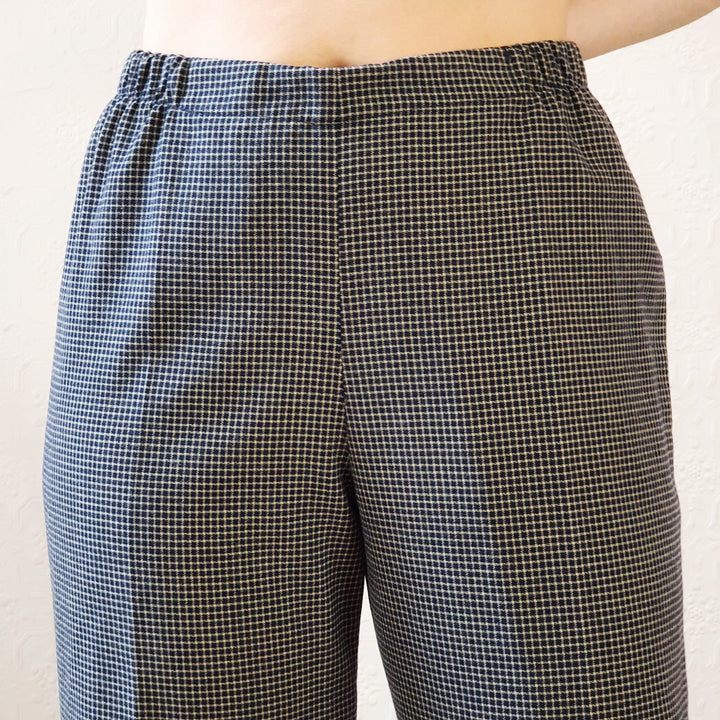 Navy Gingham Wool Trousers - XL