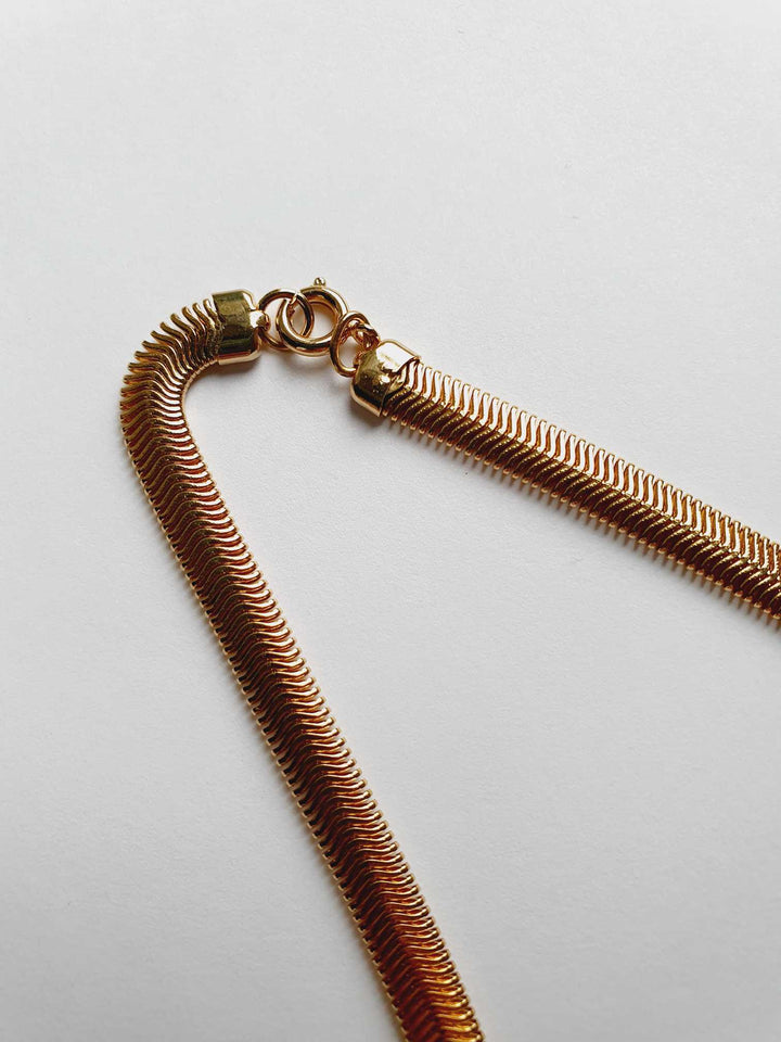 Vintage Gold Plated Herringbone Chain Necklace