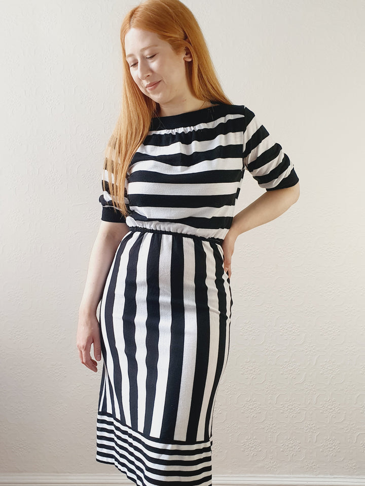 Black & White Striped Fitted Dress - S