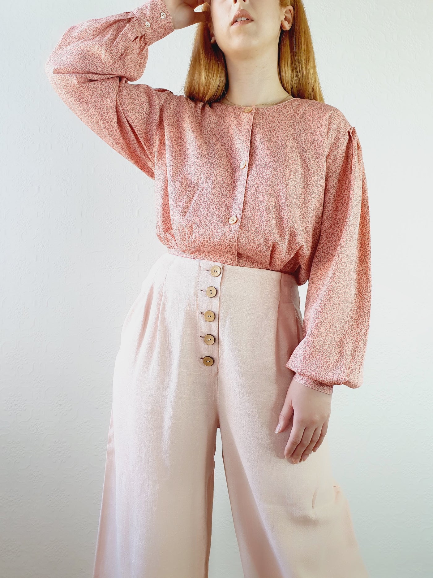 Pink 1980s Ditsy Blouse - S/M