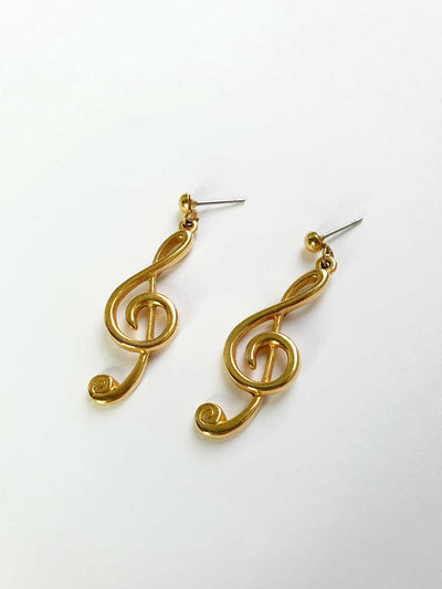 Vintage Gold Plated Clef Note Stud Earrings