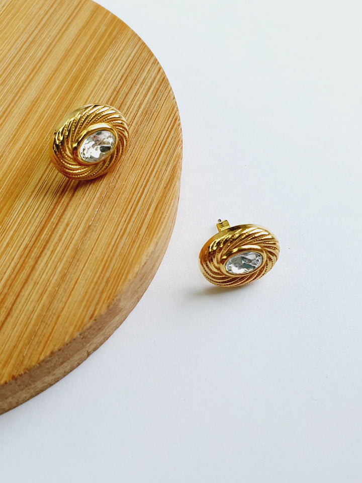 Vintage  Gold Plated Oval Stud Earrings