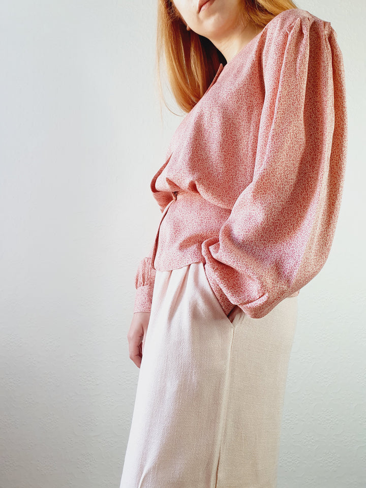 Pink 1980s Ditsy Blouse - S/M