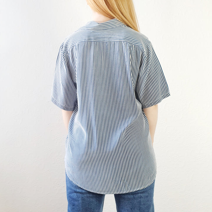 Pure Silk Striped Blouse - L