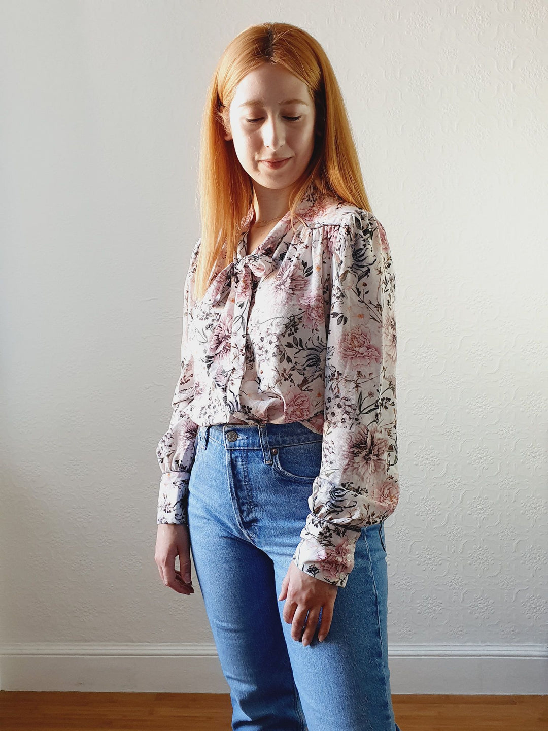 Romantic Floral Pussy Bow Blouse - M/L