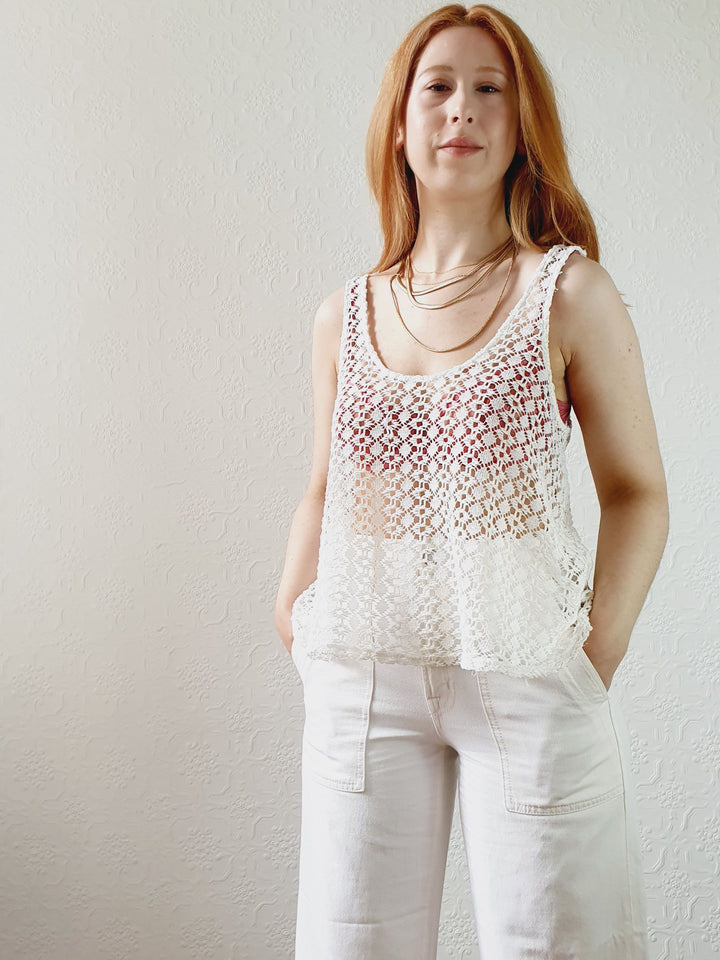 Cream Crochet Tank Top -S/M