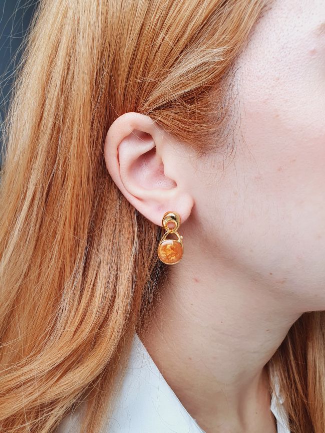 Vintage Gold Plated Copper Enamel Drop Earrings