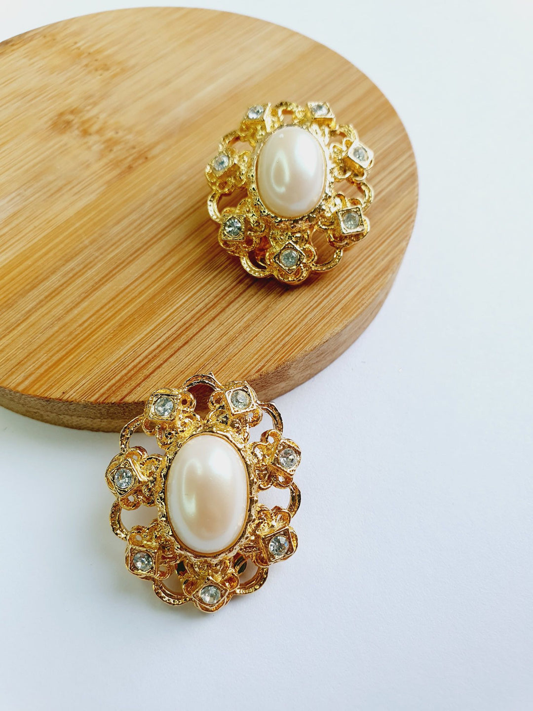 Vintage Gold Plated Clip On Pearl Earrings