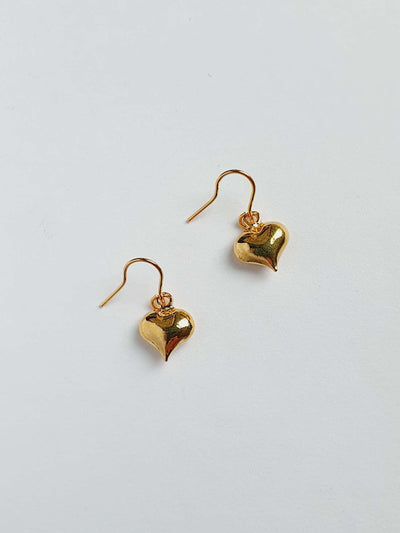 Vintage Gold Plated Drop Earrings with Heart Charm