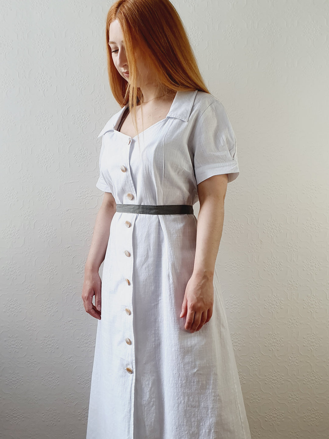 1980s White Linen Dress - XL