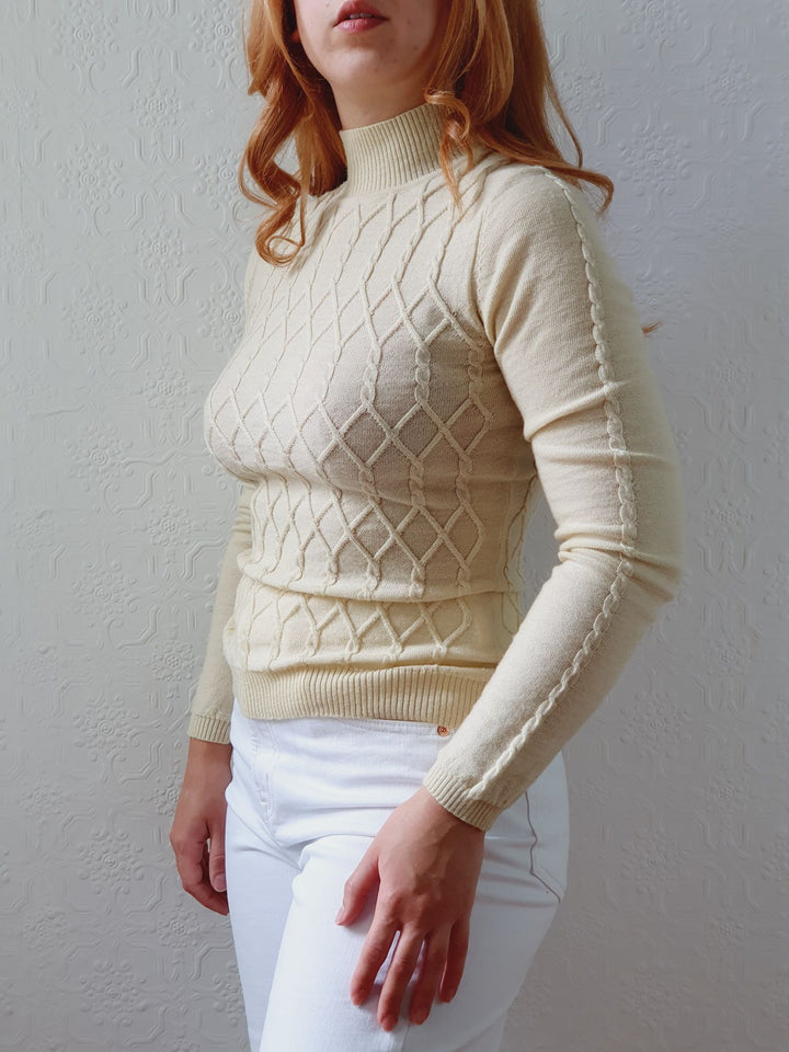 Vintage Soft Yellow Merino Wool High Neck Jumper - XS/S