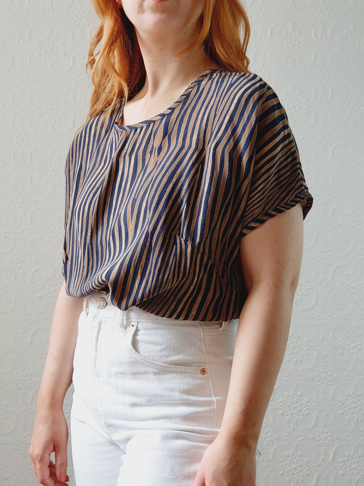 Vintage 80s Black & Brown Tiger Print Blouse - S/M