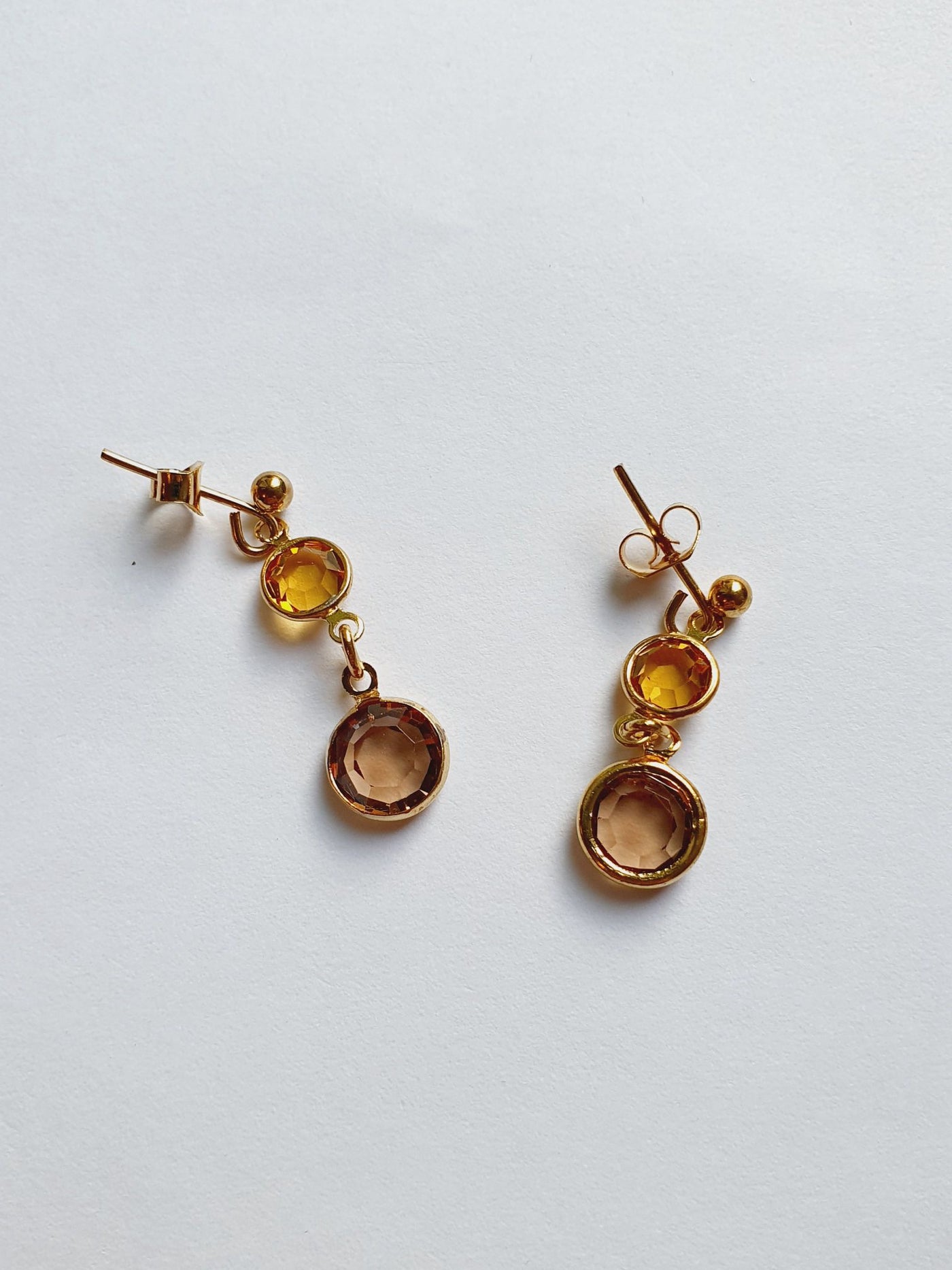 Vintage Gold Plated Amber Crystal Drop Earrings