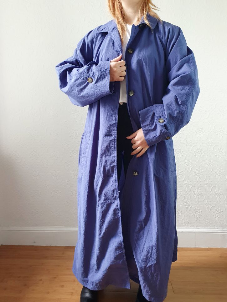 Vintage Royal Blue Single Breasted Trench Coat - L/XL