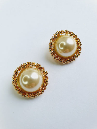 Vintage Gold Plated Clip On Pearl Earrings