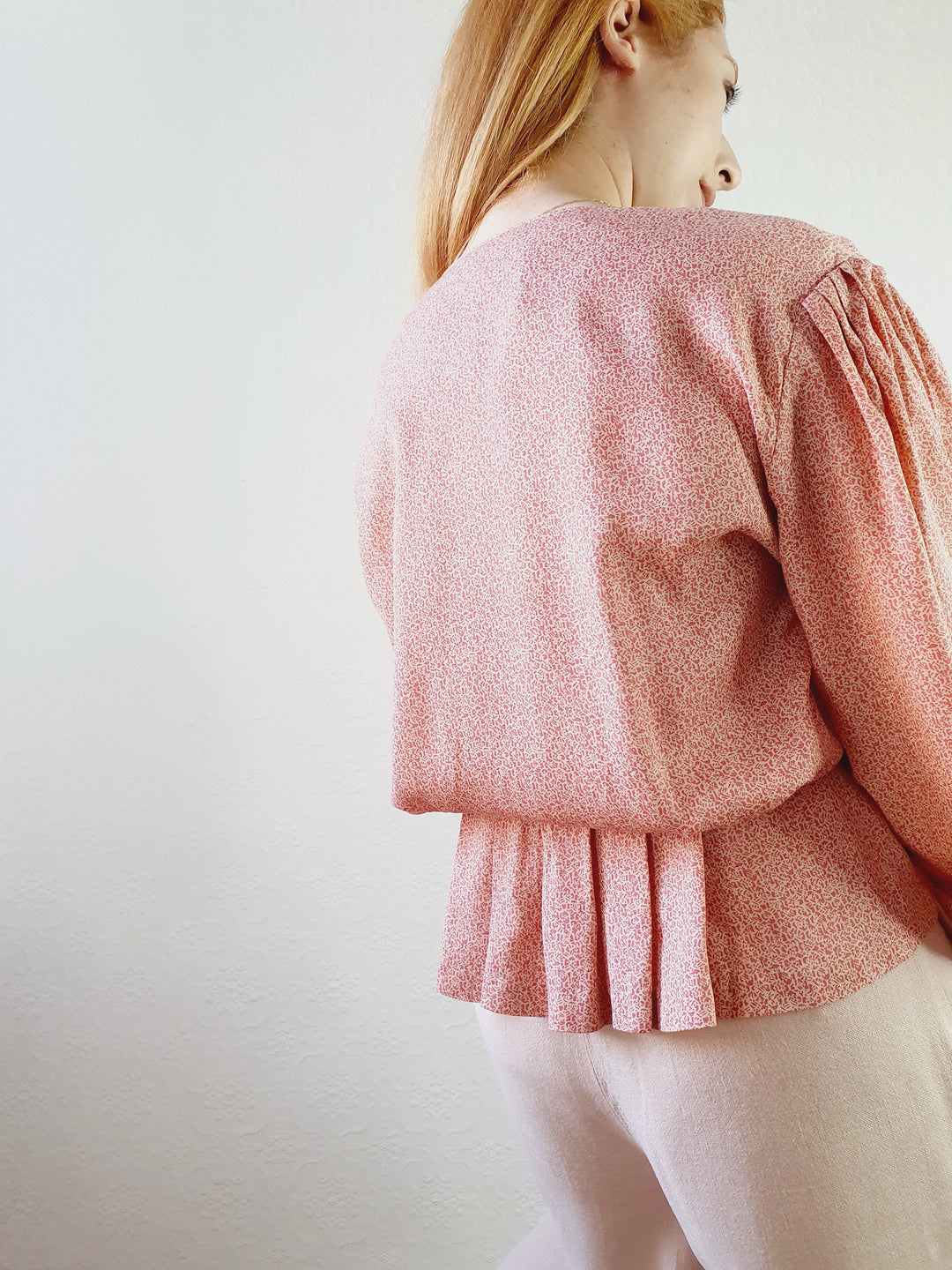 Pink 1980s Ditsy Blouse - S/M