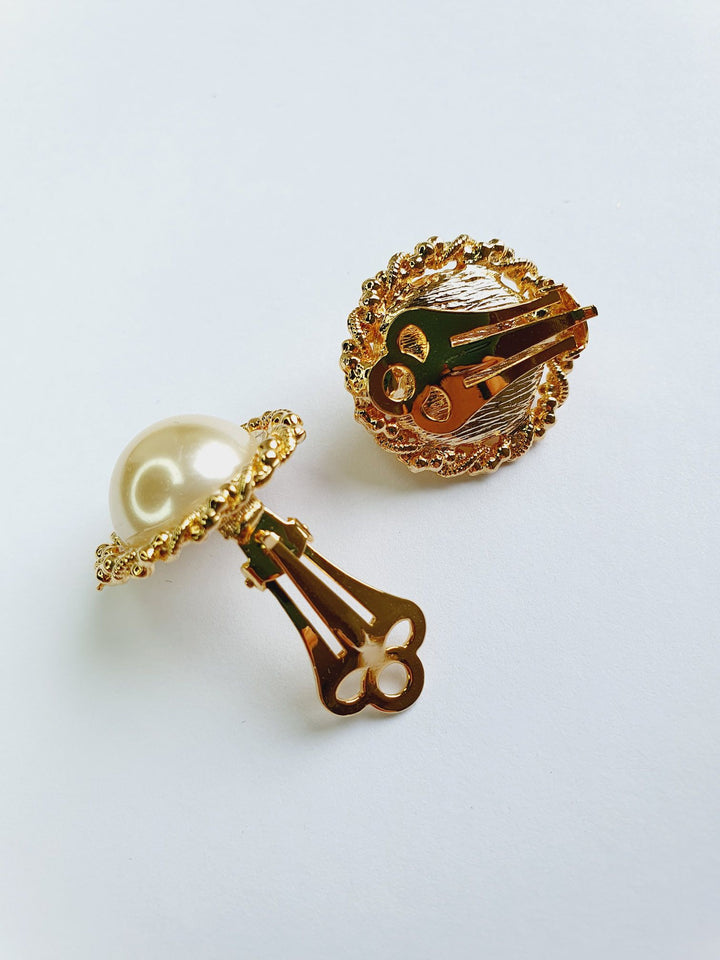 Vintage Gold Plated Clip On Pearl Earrings