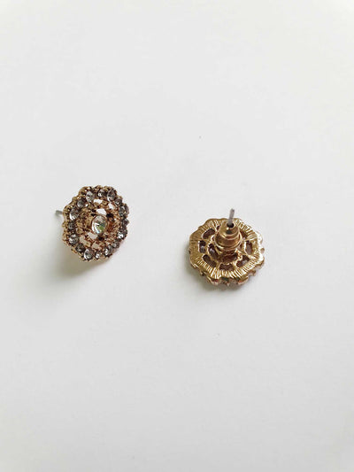 Vintage Gold Toned Crystal Stud Earrings