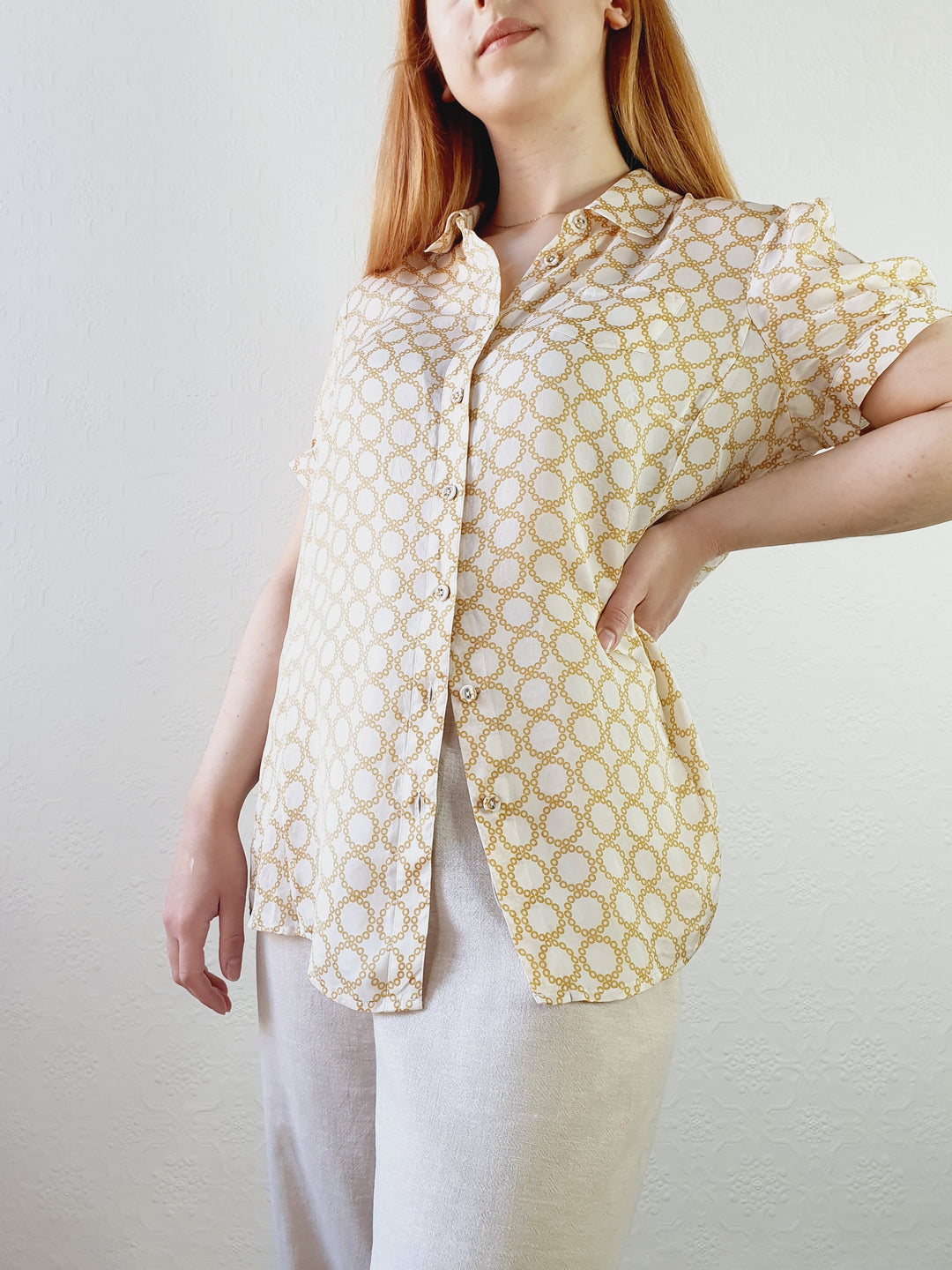 Circle Print Silk Blouse - L/XL