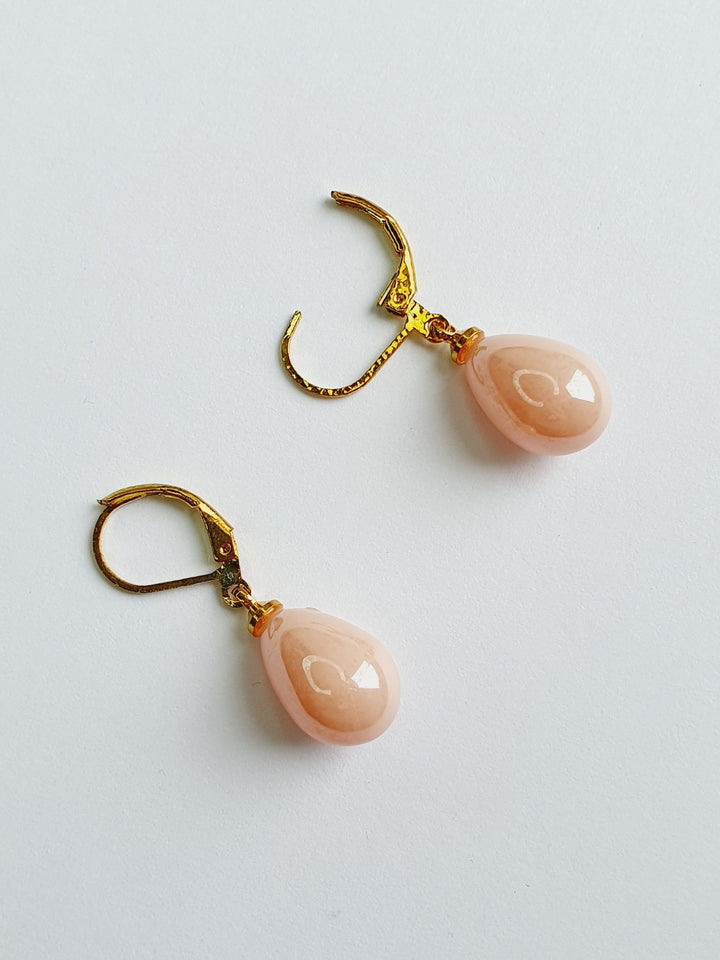 Vintage Gold Plated Pink Pearl Drop Earrings