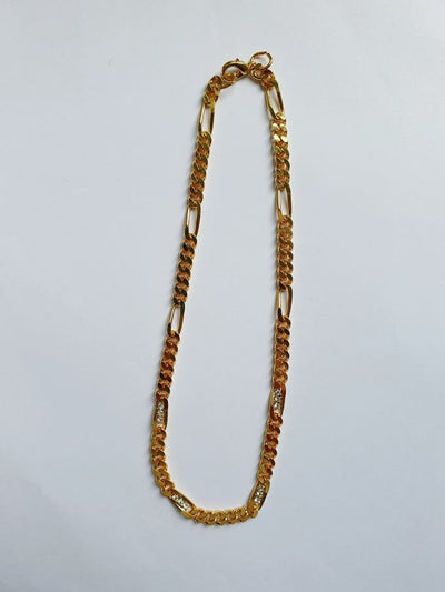 Vintage Gold Plated Figaro Chain Necklace with Crystals