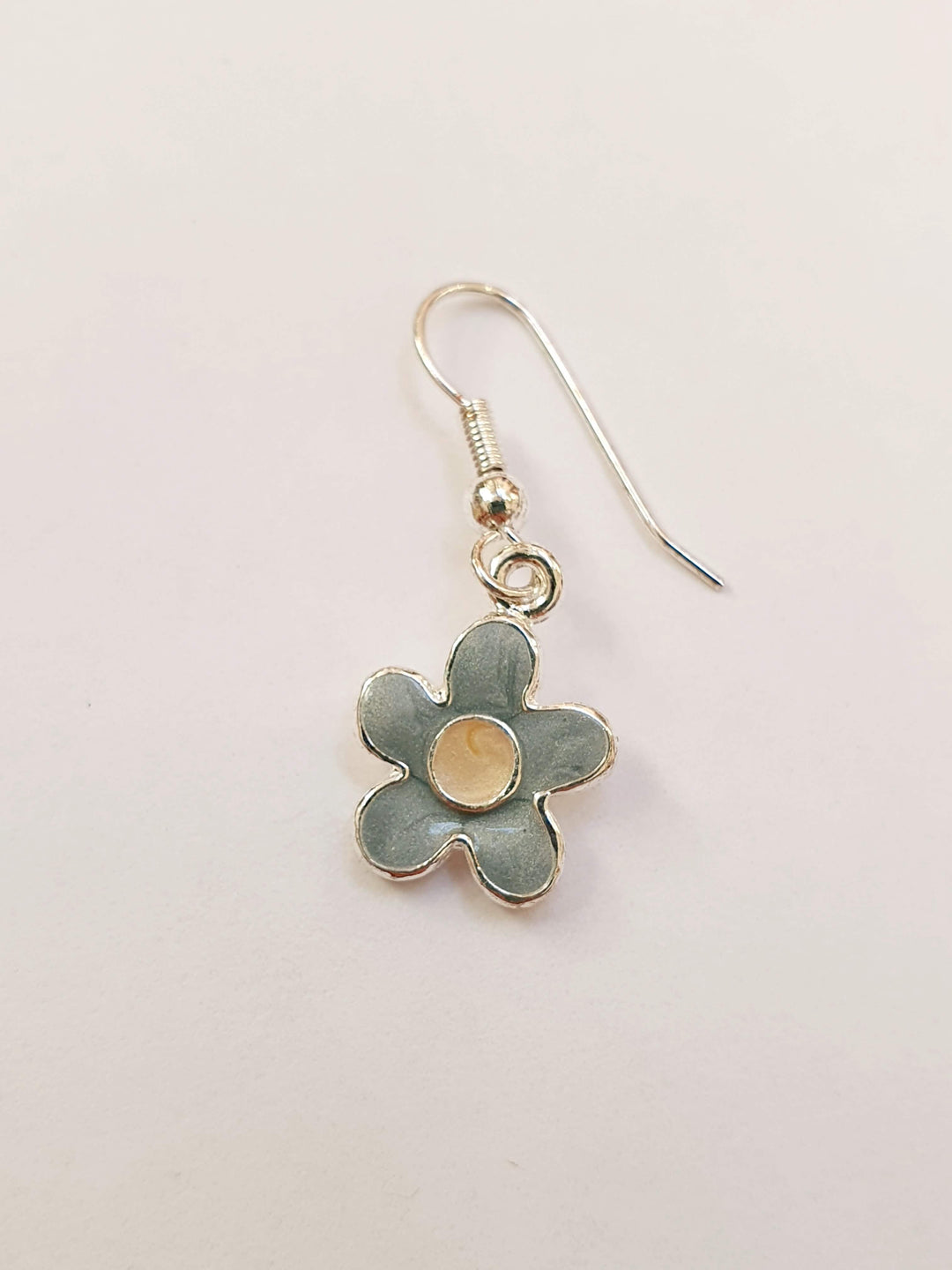 Vintage Silver Plated Blue Enamel Flower Drop Earrings