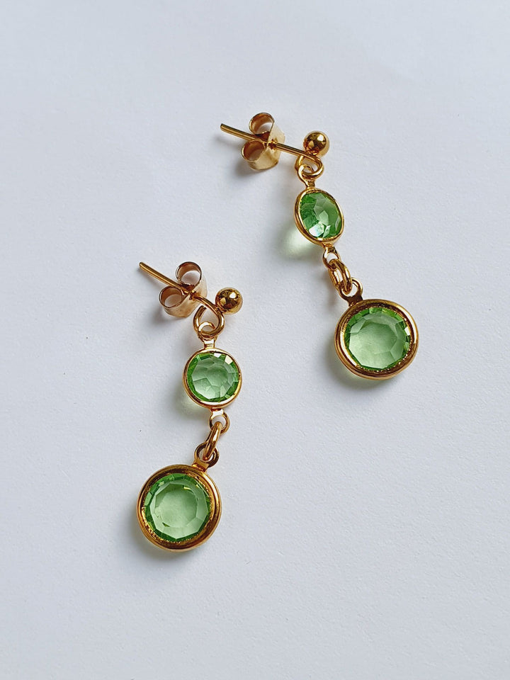 Vintage Gold Plated Green Crystal Drop Earrings