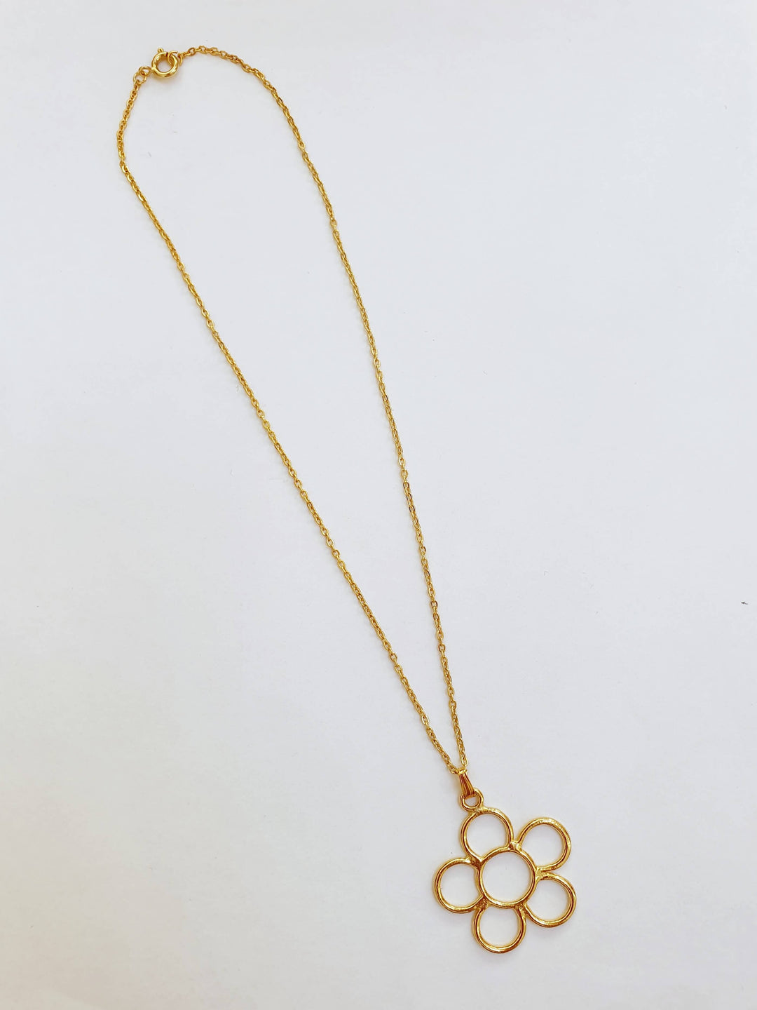 Vintage Gold Plated Fine Chain Necklace with Flower Charm