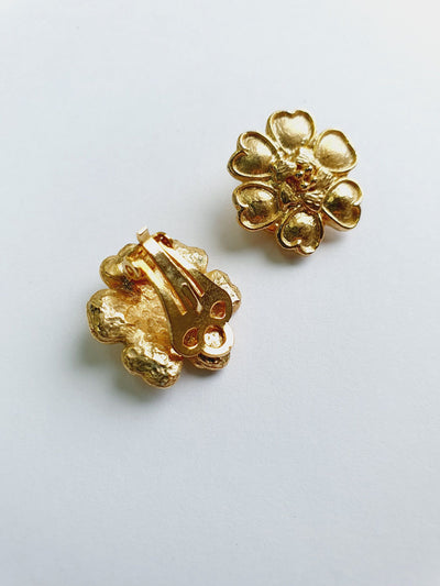 Vintage Gold Toned Flower Clip On Earrings