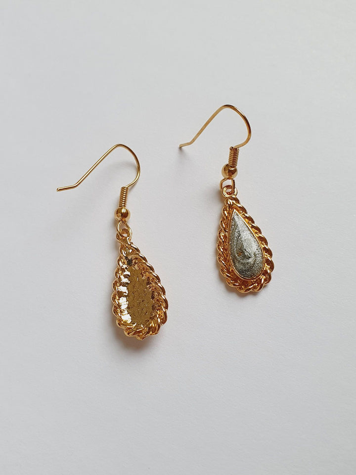 Vintage Gold Plated Grey Enamel Drop Earrings