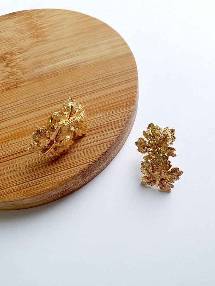 Vintage Gold Plated Leaf Stud Earrings by Napier