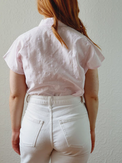 Vintage 80s Pale Pink Broderie Anglaise Blouse - S