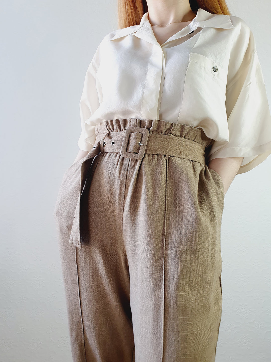 Light Brown Linen Blend Trousers - L/XL