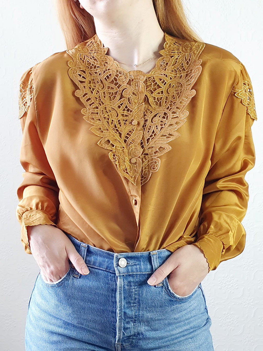 Vintage Mustard Collared Blouse - XL