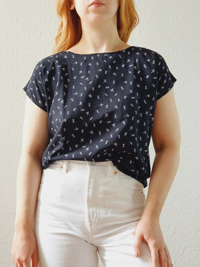 Vintage 80s Black Blouse with Bows - S