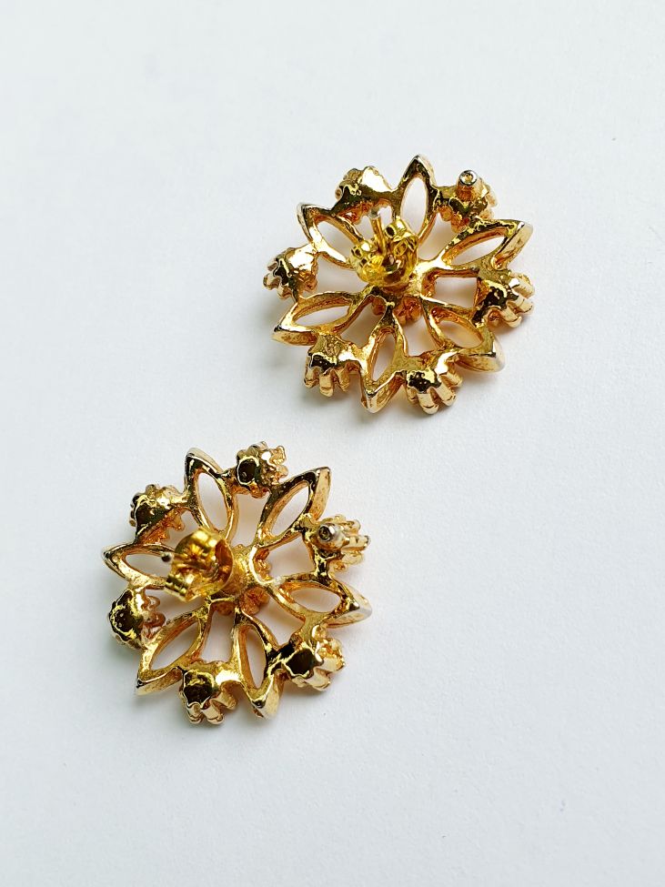 Vintage Gold Plated Flower Stud Earrings