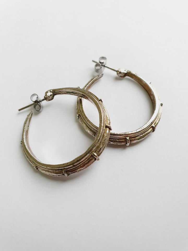 Vintage Silver Toned Textured Hoops