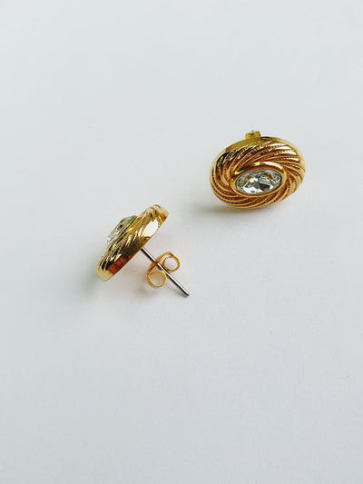 Vintage  Gold Plated Oval Stud Earrings