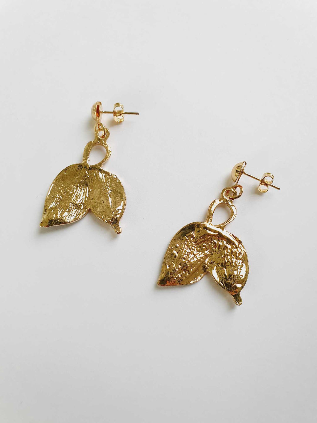 Vintage Gold Toned Enamel Leaf Earrings